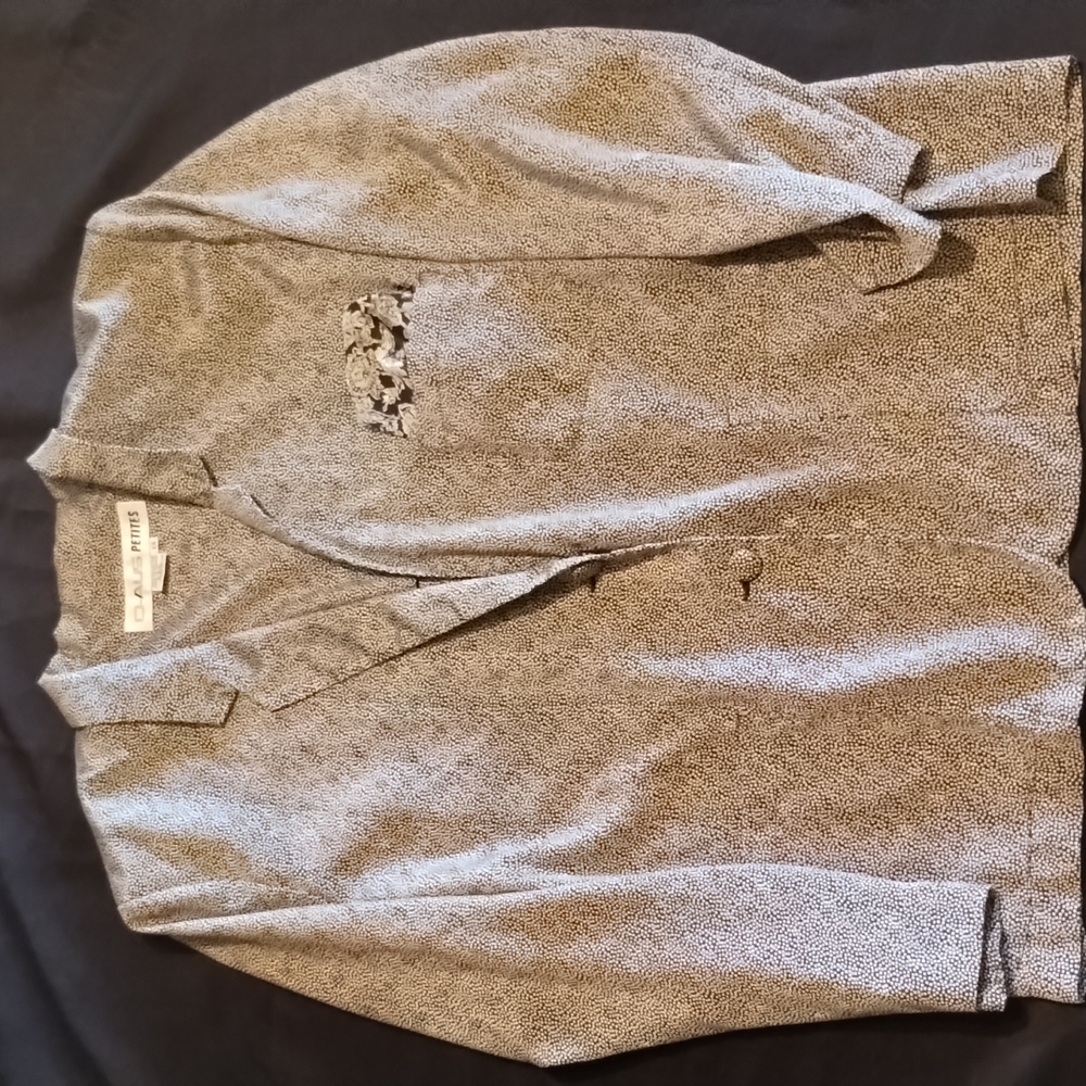 Chaus Petites Suit Jacket/Blazer Size 14 Black W/ Grey polka dot